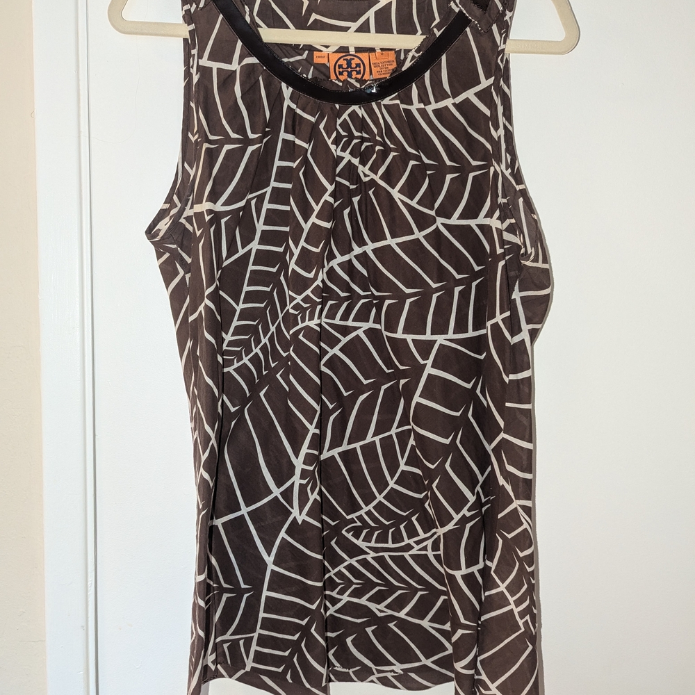 Tory Burch Fitted Brown and White Tank Top